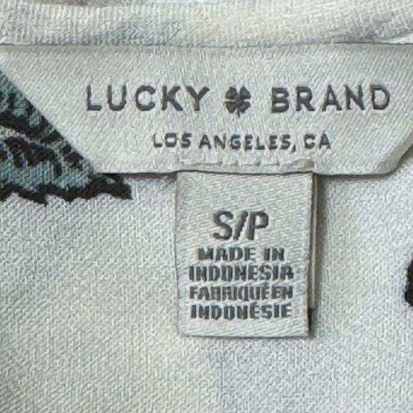 Lucky Brand Size Small Rose Print Smocked Ruffle Pullover Split Neck Blouse - Picture 6 of 8